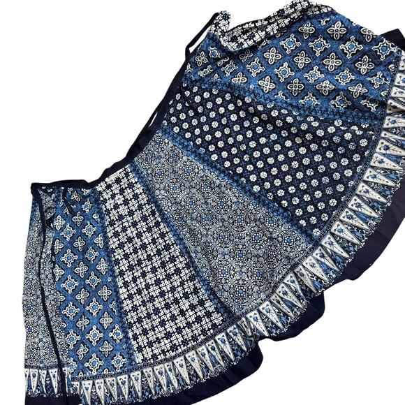 Batik Keris Navy Blue Wrap Skirt One Size Wax Print Cotton - Picture 8 of 12